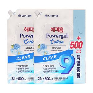 [유한락스]해피홈 파워겔 클리어나인 세탁세제 코튼향 2.1L+500m