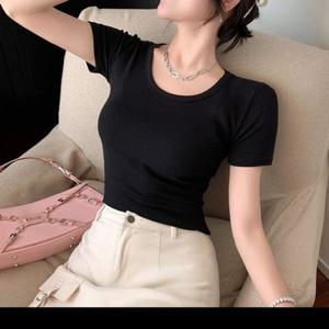 F006794 반팔티셔츠 배꼽티 스판 크롭 슬림핏 크롭티