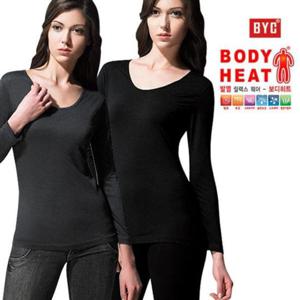면내의 BYC 여성 보디히트 U넥 긴팔티 릴렉스웨어 상의 내의