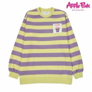 [애플핑크]스트라이프 퍼프소매 기모 맨투맨 (APK8O703GSY)