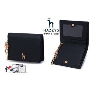 [헤지스] HIWA4E184BK_여성 블랙 가죽 큐빅 퍼피로고 참장식 반지갑