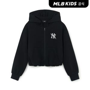 [MLB키즈 공식] 25FW 베이직 스트리트 걸스 로고 크롭 후드 집업 NY (Black) 7FHDB1254-50BKS