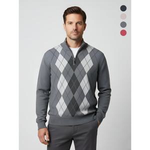 [파파브로]부드러운 퍼안감 아가일패턴 반집업 니트 IU-KNK-601-