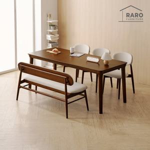 라로퍼니처 보나 1900 고무나무 원목 6인 식탁 세트 월넛 (식탁+의자3+벤치1)