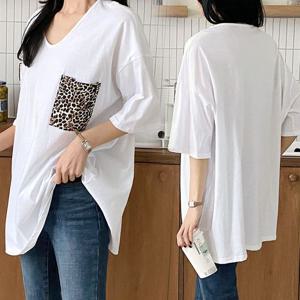 빅사이즈 큰옷 NO 호피U넥포켓7부티셔츠(G451H403)