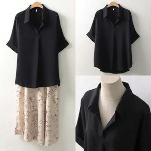 빅사이즈 WW 롤업가오리블라우스 5181H205 오버핏