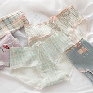 여자속옷 속옷 순면 햄라인 체크나염 노라인 팬티 모