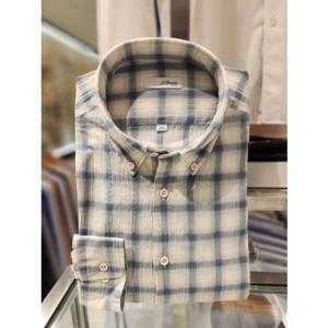 [듀퐁셔츠] 듀퐁셔츠 슬림핏 SE5SM21LS346SBU 체크블루 보일 면써커 버튼다운  2025 신상품 SE5SM21LS346