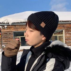 남성 여성 융털 기모 배색 니트 숏 비니 방한 털 모자