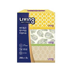 리빙소프트 미용티슈 각티슈 200매 1박스(3입x8)