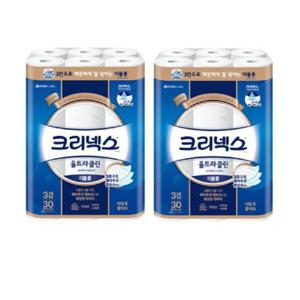 [크리넥스] 크리넥스 3겹 울트라클린 롤화장지 27M 30롤x2 프리미엄 도톰 집들이 화장실