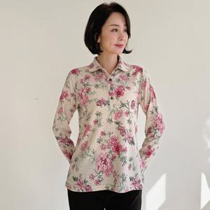 엄마옷 드리다 여성 플라워 나염 빅사이즈 카라 긴팔 티셔츠 50-60대 중년여성 마담옷 할머니옷 선물