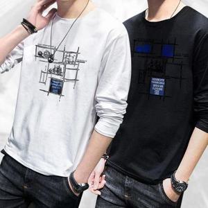 [에이치플러스몰]남성 라운드 티셔츠 간절기 스판 긴팔티 면티