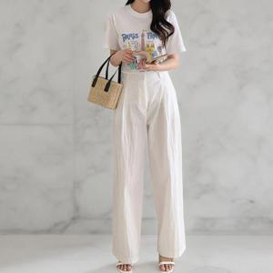 [옷자락] 여성 여름 오피스룩 바스락 투핀턱 와이드핏 흰색 면 팬츠