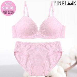 [핑크룩]베이직 심플 노와이어코튼 브라팬티2종세트/핑크