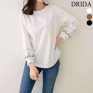 [드리다]엄마옷  여자 봄 볼륨 자수 소매 흰색 기본 이너 면 티셔츠 빅사이즈 40-50대 미시옷 중년여성 ..