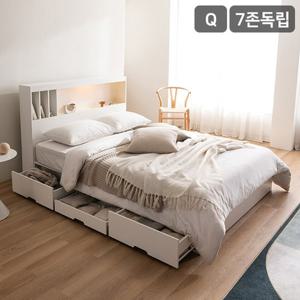 [최저가 도전][삼익가구]플로이 책장형 LED 4단 수납 침대(7존 독립스프링 매트리스-퀸)