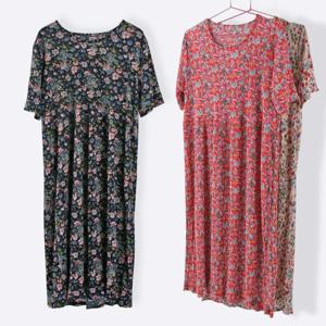 마마로 여성 빅사이즈 쿨 냉감 플라워 플리츠 주름 원피스