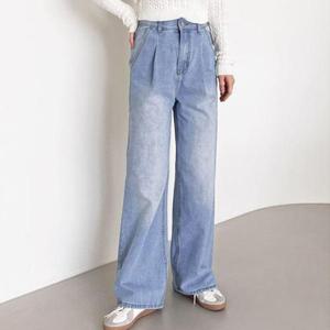 [보슈아]여성 핀턱 워싱 와이드 데님청바지 연청 34까지 봄가을 WSF2004