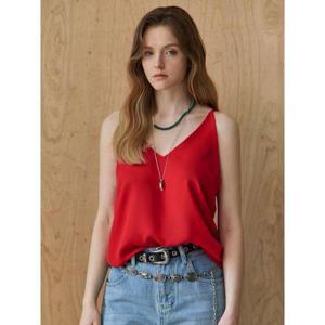 [마쟈]라운드 브이넥 쉬폰 크레이프 슬리브리스 탑