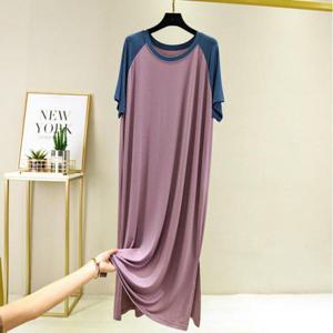 여성 여름 데일리 배색 모달 반팔 원피스 홈웨어 잠옷 WFHXER9