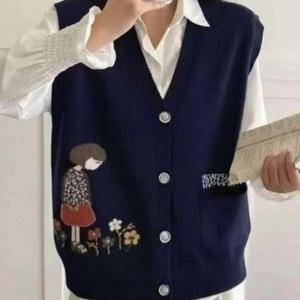 [애슬릿][애슬릿]단추 니트 조끼 중년 여성 브이넥 나시 베스트 겨울 엄마 옷