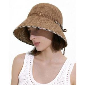 갤러리아_DCHE6E147W3 닥스 여성 체크배색 브라운 라피아 플로피햇