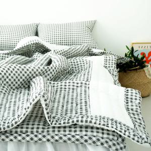 바숨 스몰체크 시어서커 여름이불+침대패드+베개커버 세트 퀸 Q