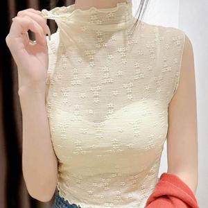 반폴라 프릴넥 플라워 시스루 크롭민소매티 NF-41 (WFISZSY)