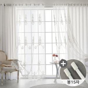 까르데코 디망쉬 특대형암막+플라워팟 레이스 거실커튼4장+커튼봉