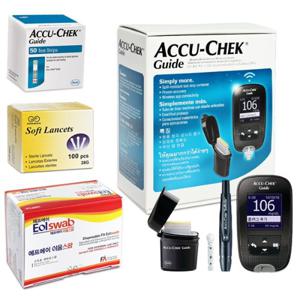 로슈 아큐첵 가이드 혈당계+가이드 혈당측정지 50T+호환용란셋 100개+알콜솜 100개