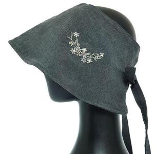 [플릭앤플록]YAX002.꽃장식 면 여성 썬캡 챙모자 중년 엄마 할머니 여름 외출 모자