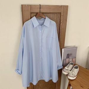 [옷자락]여자 박스핏 얇은 솔리드 무지 기본 면남방 흰색 셔츠