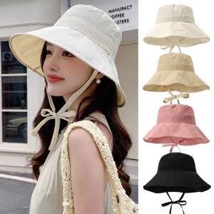 엔비 리본 스트랩 버킷햇 바스락 턱끈 챙 야외 벙거지 모자