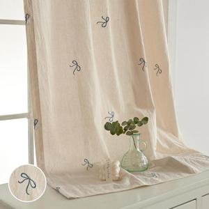워싱 광목 리본자수 봉집형 가리개 커튼 90x150cm