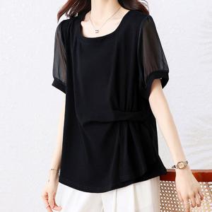 [블랙퀸] 핀턱주름 시스루소매 블라우스 blk003452