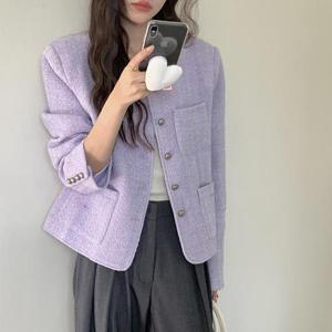 [나인포시즌]오름 연보라 보라색 노카라 트위드 자켓 코디 봄자켓
