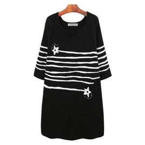 [허밍퍼플]여성용 2886-별 라운드 7부 롱T 빅사이즈 티셔츠 프린트 캐쥬얼 여름 옆줄 날염 여성의류