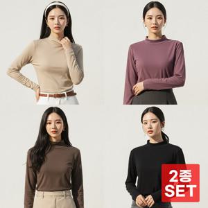 [ 시노코] 1+1 여성 마일드 피치 기모 발열 반폴라 티셔츠 4color A25T401