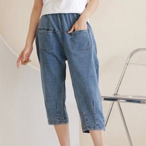 H스타일(CC)S2-13청스판입술항아리밑단주름배기 여름 여성 청바지 데님 밴딩팬츠 배기바지  7부