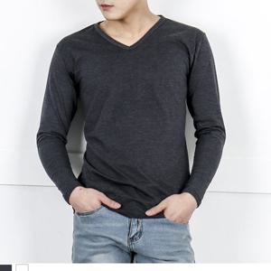 BLEO 남성 봄 가을 브이넥 긴팔 면 기본 데일리 티셔츠