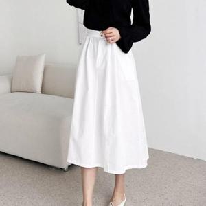 [오노마] ONM 여자 흰색 롱치마 A라인 핀턱 출근룩 직장인