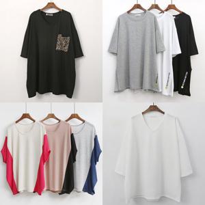 여름 옷 여자 빅사이즈 반팔 롱 스판 티셔츠 오버 핏 중년 엄마 미시 오버핏 큰옷