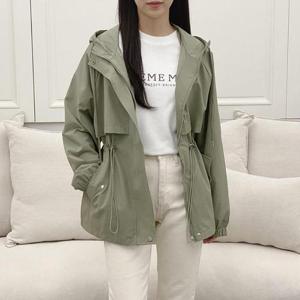 [옷자락] 여자 간절기 허리 스트링 사파리 야상 집업 후드 자켓