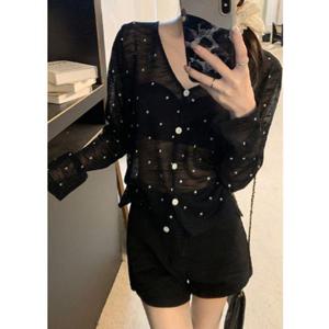 시스루니트 여성 시스루 도트 가디건 1P 여름 에어컨 긴팔 니트