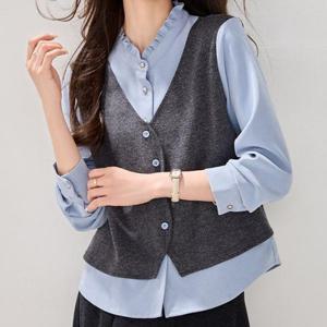 [패션시그널] 조끼가디건 레이어드 블라우스 D9DF5A