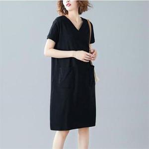[오노마] ONM 사랑스러운 깔끔한 블랙 브이넥 기본 반팔원피스