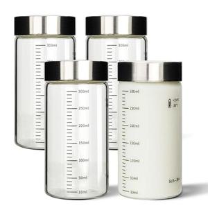 내열유리 눈금유리병 300ml 4P 우유 수제청 보관 유리병