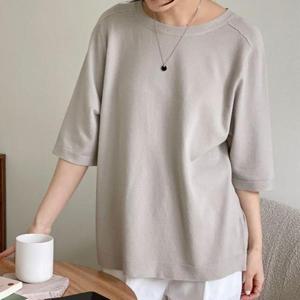 [미라클세븐]반소매니트 라운드넥 봄미시룩 비스코스 여성반팔티