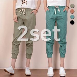 ☆2종세트☆ [유니제이] 라퓨 린넨 세미 배기 조거팬츠